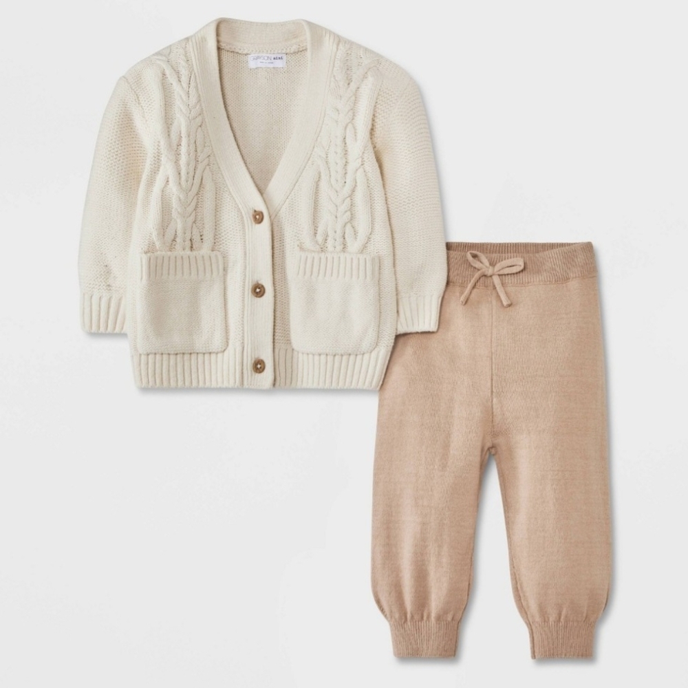 Grayson Mini Baby Baby Cable Knit Top & Bottom Set Cream Cozy Matching 18 Months